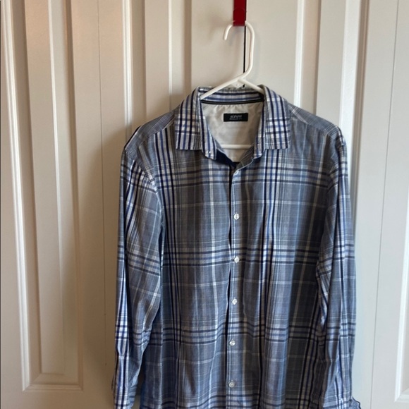 Alfani Blue and White Plaid Casual Button Down Shirt - Picture 1 of 5